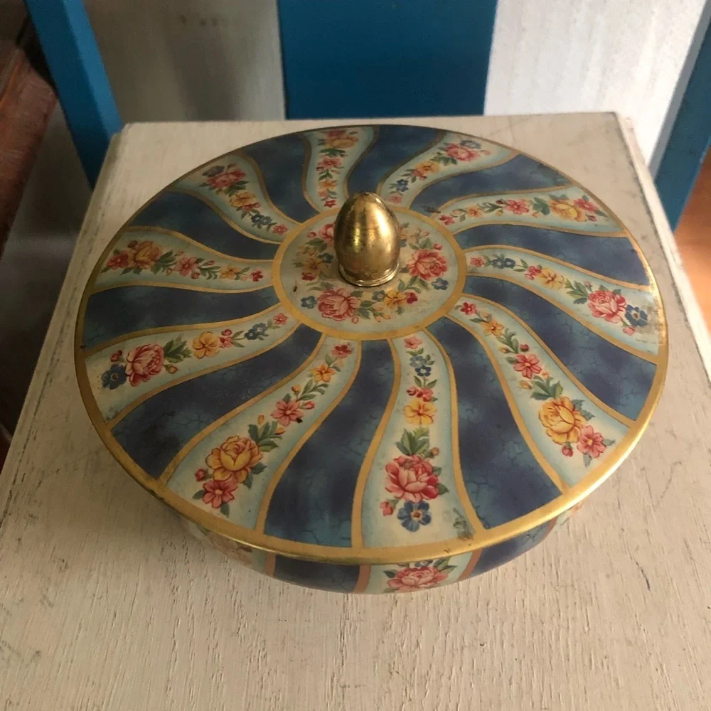 Vintage Round Floral Tin Made in Belgium